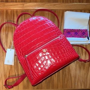 ✨NEW Tory Burch Liberty Red Croc-Embossed Mini Backpack